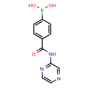 Chemical structure of B-[4-[(2-Pyrazinylamino)carbonyl]phenyl]boronic acid , CAS 1884710-54-6, AChemBlock X207700