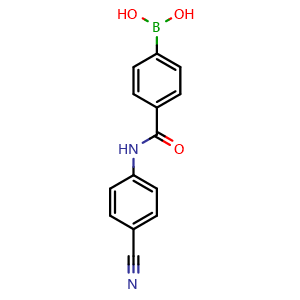 Chemical structure of B-[4-[[(4-cyanophenyl)amino]carbonyl]phenyl]boronic acid , CAS 874459-93-5, AChemBlock X207703
