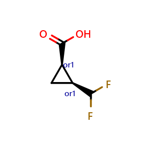 Chemical structure of cis-2-(difluoromethyl)cyclopropanecarboxylicacid , CAS 2278284-80-1, AChemBlock X207773