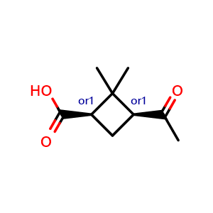 Chemical structure of cis-3-acetyl-2,2-dimethyl-cyclobutanecarboxylic acid , CAS 28587-41-9, AChemBlock X207776