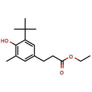 Chemical structure of ethyl (3-(3-tert-butyl)-4-hydroxy-5-methylphenyl)propanoate , CAS 40200-35-9, AChemBlock X207867