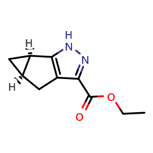 Chemical structure of ethyl (4aR,5aR)-4,4a,5,5a-tetrahydro-1H-cyclopropa[4,5]cyclopenta[1,2-c]pyrazole-3-carboxylate , CAS 1268882-46-7, AChemBlock X207870