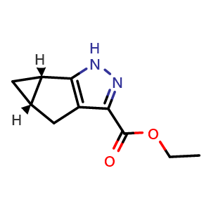 Chemical structure of ethyl (4aS,5aS)-4,4a,5,5a-tetrahydro-1H-cyclopropa[4,5]cyclopenta[1,2-c]pyrazole-3-carboxylate , CAS 1932636-86-6, AChemBlock X207871