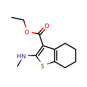 Chemical structure of Ethyl 2-(methylamino)-4,5,6,7-tetrahydrobenzo[b]thiophene-3-carboxylate , CAS 893005-88-4, AChemBlock X207909