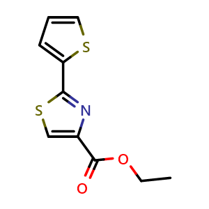 Chemical structure of Ethyl 2-(thiophen-2-yl)thiazole-4-carboxylate , CAS 24043-97-8, AChemBlock X207911