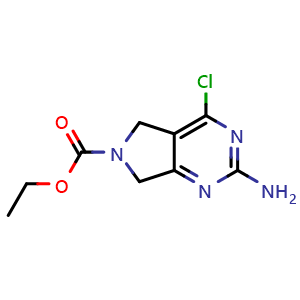 Chemical structure of Ethyl 2-Amino-4-chloro-5H-pyrrolo[3,4-d]pyrimidine-6(7H)-carboxylate , CAS 1046861-17-9, AChemBlock X207927