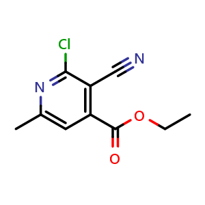Chemical structure of ethyl 2-chloro-3-cyano-6-methyl-pyridine-4-carboxylate , CAS 40108-12-1, AChemBlock X207934