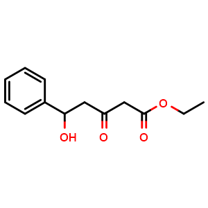 Chemical structure of Ethyl 5-Hydroxy-3-Oxo-5-Phenylpentanoate , CAS 17071-33-9, AChemBlock X208011
