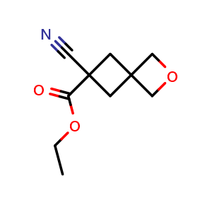 Chemical structure of ethyl 6-cyano-2-oxaspiro[3.3]heptane-6-carboxylate , CAS 1545590-41-7, AChemBlock X208020