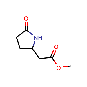 Chemical structure of methyl 2-(5-oxopyrrolidin-2-yl)acetate , CAS 82435-96-9, AChemBlock X208161