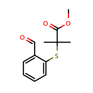Chemical structure of methyl 2-[(2-Formylphenyl)thio]-2-methylpropanoate , CAS 2938997-30-7, AChemBlock X208176