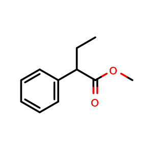 Chemical structure of methyl 2-phenylbutanoate , CAS 2294-71-5, AChemBlock X208210