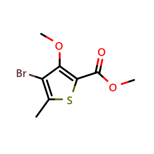 Chemical structure of methyl 4-bromo-3-methoxy-5-methylthiophene-2-carboxylate , CAS 123342-03-0, AChemBlock X208277