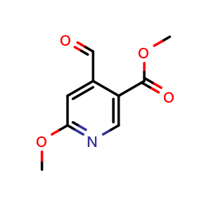 Chemical structure of methyl 4-formyl-6-methoxynicotinate , CAS 1256837-32-7, AChemBlock X208284