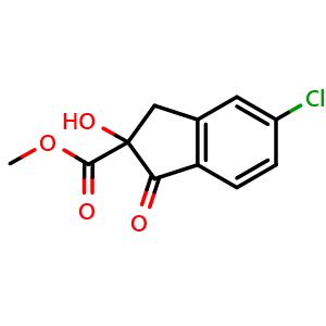Chemical structure of methyl 5-chloro-2-hydroxy-1-oxo-2,3-dihydro-1H-indene-2-carboxylate , CAS 144172-24-7, AChemBlock X208311