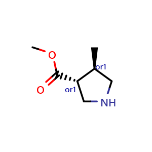 Chemical structure of methyl trans-4-methylpyrrolidine-3-carboxylate , CAS 1065331-03-4, AChemBlock X208361