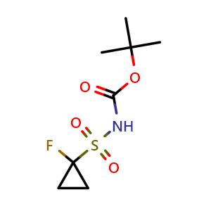Chemical structure of N-Boc-1-fluoro-cyclopropane sulfonyl amide , CAS 1108658-07-6, AChemBlock X208486