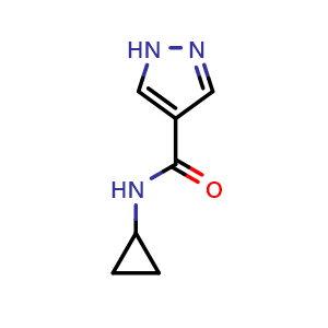 Chemical structure of N-cyclopropyl-1H-pyrazole-4-carboxamide , CAS 952674-78-1, AChemBlock X208493