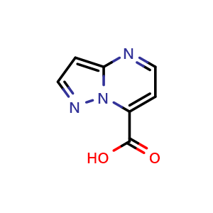 Chemical structure of Pyrazolo[1,5-a]pyrimidine-7-carboxylic acid , CAS 1367949-47-0, AChemBlock X208599