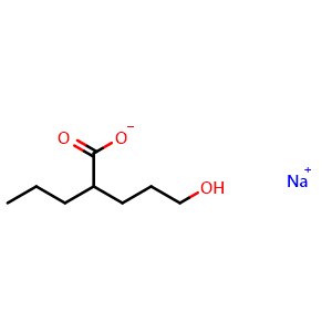 Chemical structure of sodium 5-hydroxy-2-propylpentanoate , CAS 78644-53-8, AChemBlock X208639