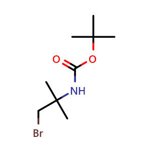 Chemical structure of tert-butyl (1-bromo-2-methylpropan-2-yl)carbamate , CAS 1391026-60-0, AChemBlock X208648