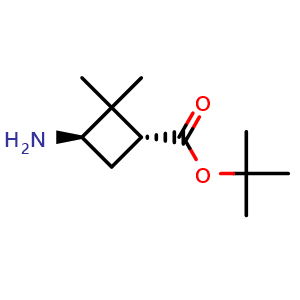 Chemical structure of tert-butyl (1R,3R)-3-amino-2,2-dimethylcyclobutane-1-carboxylate , AChemBlock X208650
