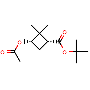 Chemical structure of tert-butyl (1R,3S)-3-acetoxy-2,2-dimethylcyclobutane-1-carboxylate , AChemBlock X208652