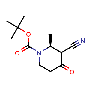 Chemical structure of tert-butyl (2S)-3-cyano-2-methyl-4-oxo-piperidine-1-carboxylate , CAS 2212021-56-0, AChemBlock X208667