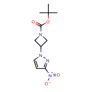 Chemical structure of tert-butyl 3-(3-nitro-1H-pyrazol-1-yl)azetidine-1-carboxylate , CAS 1361386-62-0, AChemBlock X208718