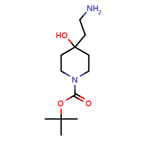Chemical structure of tert-butyl 4-(2-aminoethyl)-4-hydroxy-piperidine-1-carboxylate , CAS 1179338-62-5, AChemBlock X208739