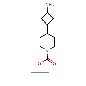 Chemical structure of tert-butyl 4-(3-aminocyclobutyl)piperidine-1-carboxylate , CAS 2356100-91-7, AChemBlock X208740