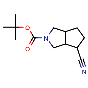 Chemical structure of tert-butyl 4-cyanohexahydrocyclopenta[c]pyrrole-2(1H)-carboxylate , CAS 2115586-31-5, AChemBlock X208745
