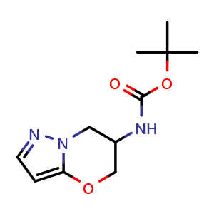 Chemical structure of tert-butyl N-(6,7-dihydro-5H-pyrazolo[5,1-b][1,3]oxazin-6-yl)carbamate , CAS 2238821-33-3, AChemBlock X208782