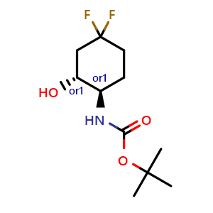 Chemical structure of tert-butyl N-[trans-4,4-difluoro-2-hydroxy-cyclohexyl]carbamate , CAS 2940859-11-8, AChemBlock X208803