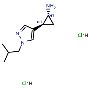 Chemical structure of trans-2-(1-isobutylpyrazol-4-yl)cyclopropanamine dihydrochloride , CAS 2742942-57-8, AChemBlock X208826