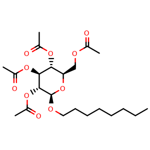 Chemical structure of (2R,3R,4S,5R,6R)-2-(Acetoxymethyl)-6-(octyloxy)tetrahydro-2H-pyran-3,4,5-triyl triacetate , CAS 38954-67-5, AChemBlock X208875