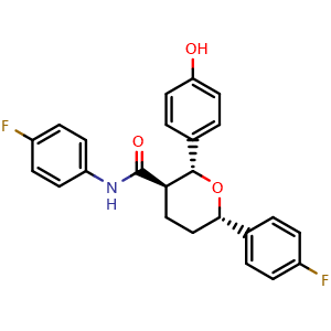 Chemical structure of (2R,3R,6S)-N,6-Bis(4-fluorophenyl)tetrahydro-2-(4-hydroxyphenyl)-2H-pyran-3-carboxamide , CAS 1296129-15-1, AChemBlock X208876