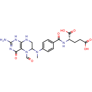 Chemical structure of (2S)-2-[[4-[(2-Amino-5-formyl-4-oxo-1,6,7,8-tetrahydropteridin-6-yl)methylamino]benzoyl]amino]pentanedioic acid , CAS 58-05-9, AChemBlock X208881