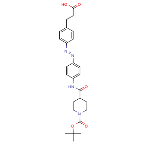 Chemical structure of (E)-3-[4-[[4-(1-Boc-piperidine-4-carboxamido)phenyl]diazenyl]phenyl]propanoic acid , CAS 2939097-60-4, AChemBlock X208906