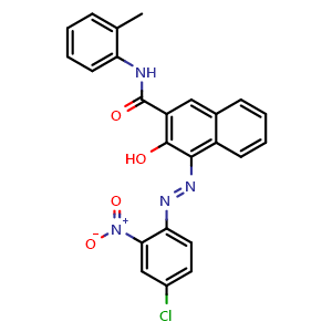 Chemical structure of (E)-4-((4-chloro-2-nitrophenyl)diazenyl)-3-hydroxy-N-(o-tolyl)-2-naphthamide , CAS 6471-50-7, AChemBlock X208909