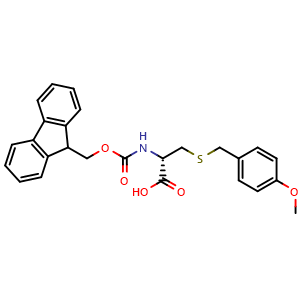 Chemical structure of (S)-2-((((9H-Fluoren-9-yl)methoxy)carbonyl)amino)-3-((4-methoxybenzyl)thio)propanoic acid , CAS 200354-43-4, AChemBlock X208929