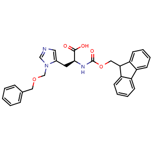 Chemical structure of (S)-3-[1-[(Benzyloxy)methyl]-5-imidazolyl]-2-(Fmoc-amino)propanoic acid , CAS 84891-19-0, AChemBlock X208936