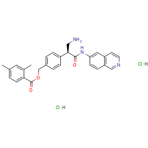 Chemical structure of (S)-4-(3-amino-1-(isoquinolin-6-ylamino)-1-oxopropan-2-yl)benzyl 2,4-dimethylbenzoate dihydrochloride , CAS 1253952-02-1, AChemBlock X208938