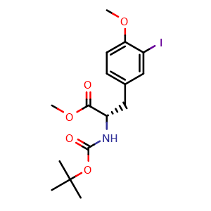 Chemical structure of (S)-methyl 2-((Tert-Butoxycarbonyl)Amino)-3-(3-Iodo-4-methoxyphenyl)Propanoate , CAS 113850-71-8, AChemBlock X208940