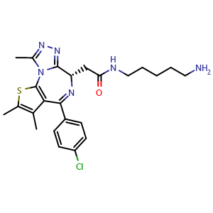 Chemical structure of (S)-N-(5-aminopentyl)-2-(4-(4-chlorophenyl)-2,3,9-trimethyl-6H-thieno[3,2-f][1,2,4]triazolo[4,3-a][1,4]diazepin-6-yl)acetamide , CAS 2094503-69-0, AChemBlock X208945