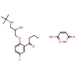 Chemical structure of 1-(2-(3-(tert-butylamino)-2-hydroxypropoxy)-5-fluorophenyl)butan-1-one maleate , CAS 88606-96-6, AChemBlock X208964