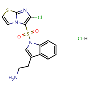 Chemical structure of 1-[(6-chloroimidazo[2,1-b][1,3]thiazol-5-yl)sulfonyl]tryptamine hydrochloride , CAS 554403-08-6, AChemBlock X209000