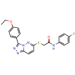 Chemical structure of 2-((3-(4-ethoxyphenyl)-[1,2,4]triazolo[4,3-b]pyridazin-6-yl)thio)-N-(4-fluorophenyl)acetamide , CAS 721964-51-8, AChemBlock X209011