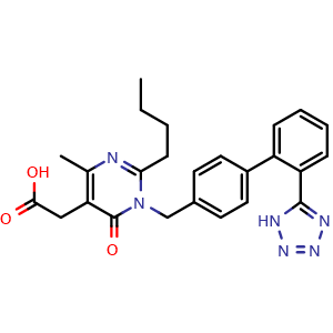 Chemical structure of 2-(1-((2'-(1H-tetrazol-5-yl)-[1,1'-biphenyl]-4-yl)methyl)-2-butyl-4-methyl-6-oxo-1,6-dihydropyrimidin-5-yl)acetic acid , CAS 178554-16-0, AChemBlock X209016