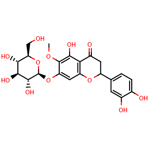 Chemical structure of 2-(3,4-dihydroxyphenyl)-5-hydroxy-6-methoxy-7-(((2S,3R,4S,5S,6R)-3,4,5-trihydroxy-6-(hydroxymethyl)tetrahydro-2H-pyran-2-yl)oxy)chroman-4-one , CAS 1627598-00-8, AChemBlock X209031